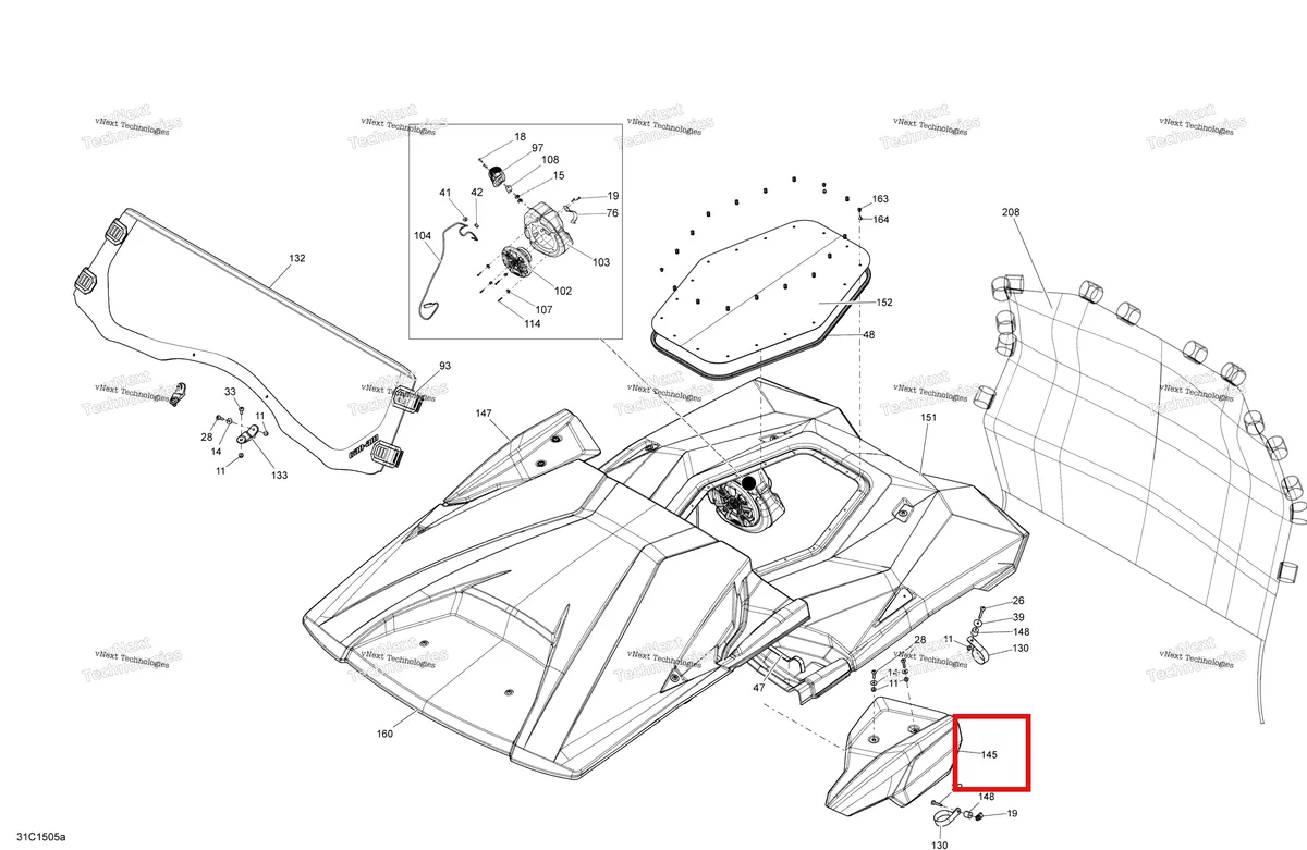 Деталь 705008609 на схеме узла 2015 Can-Am COMMANDER MAX 1000 LTD Body And Accessories Roof And Windshield