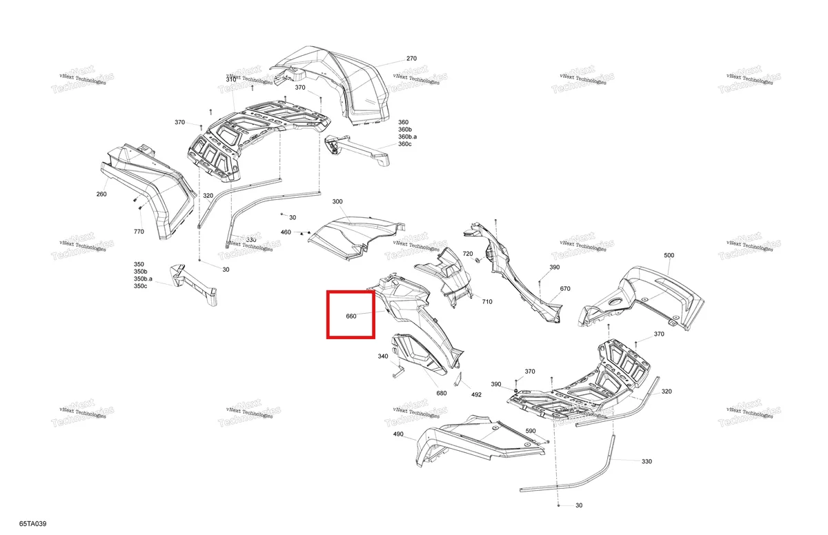 Деталь 705009760 на схеме узла 2021 Can-Am Outlander 650 EFI - STD DPS XT Mossy Oak Edition Body - Fender Kit