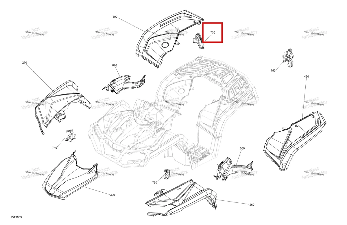 Деталь 705011462 на схеме узла 2019 Can-Am OUTLANDER MAX 650 EFI - T3 Fender And Central Panel Kit - Package Pro Nordic