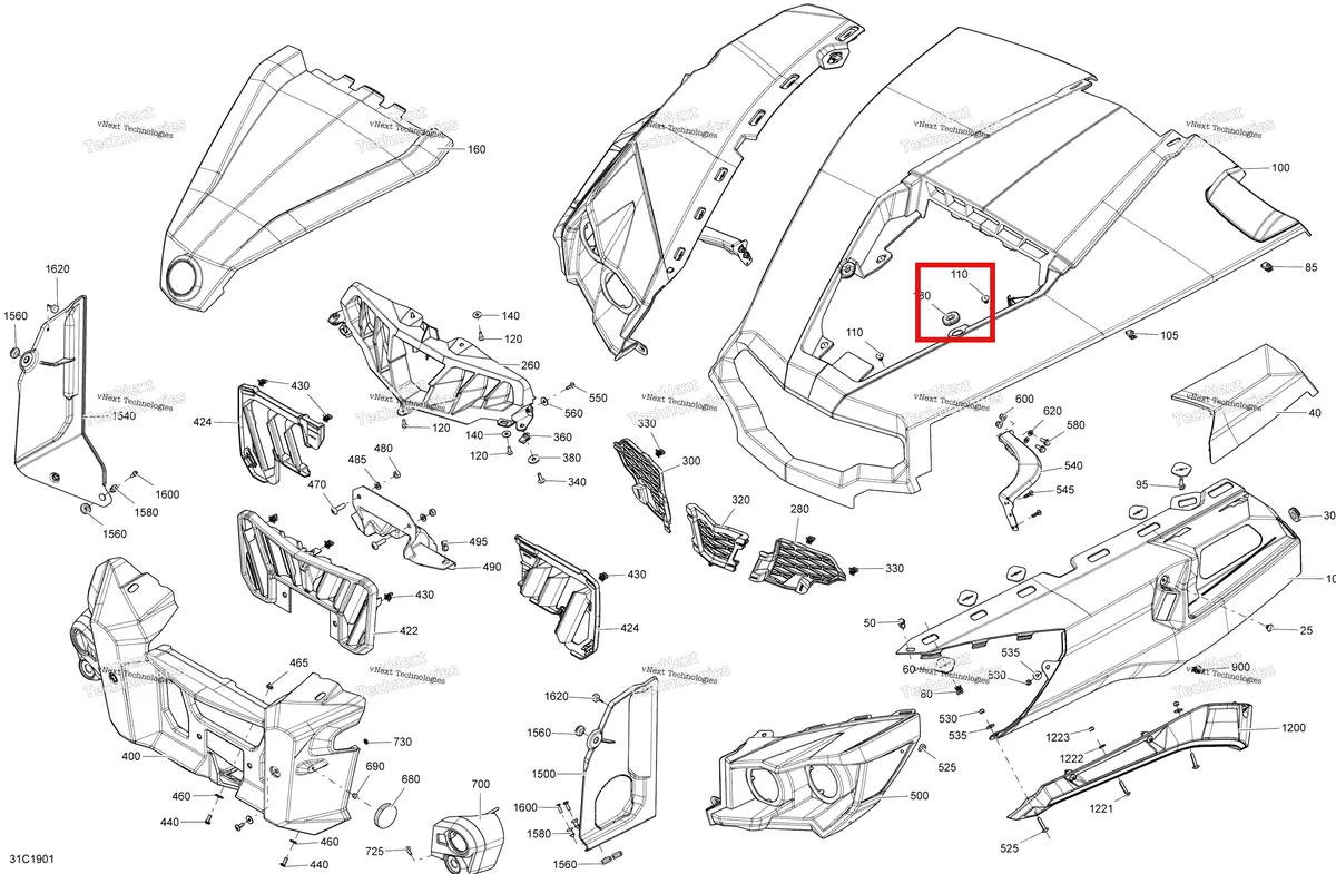 Деталь 705012019 на схеме узла 2019 Can-Am Commander 800R EFI Body And Accessories - Front Section - Carbon Black