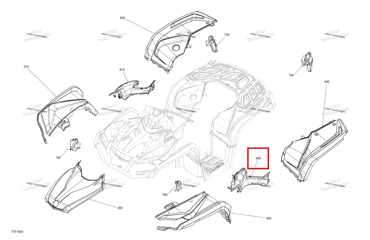 Деталь 705012043 на схеме узла 2019 Can-Am OUTLANDER MAX 650 EFI - T3 Fender And Central Panel Kit - Package Pro Nordic