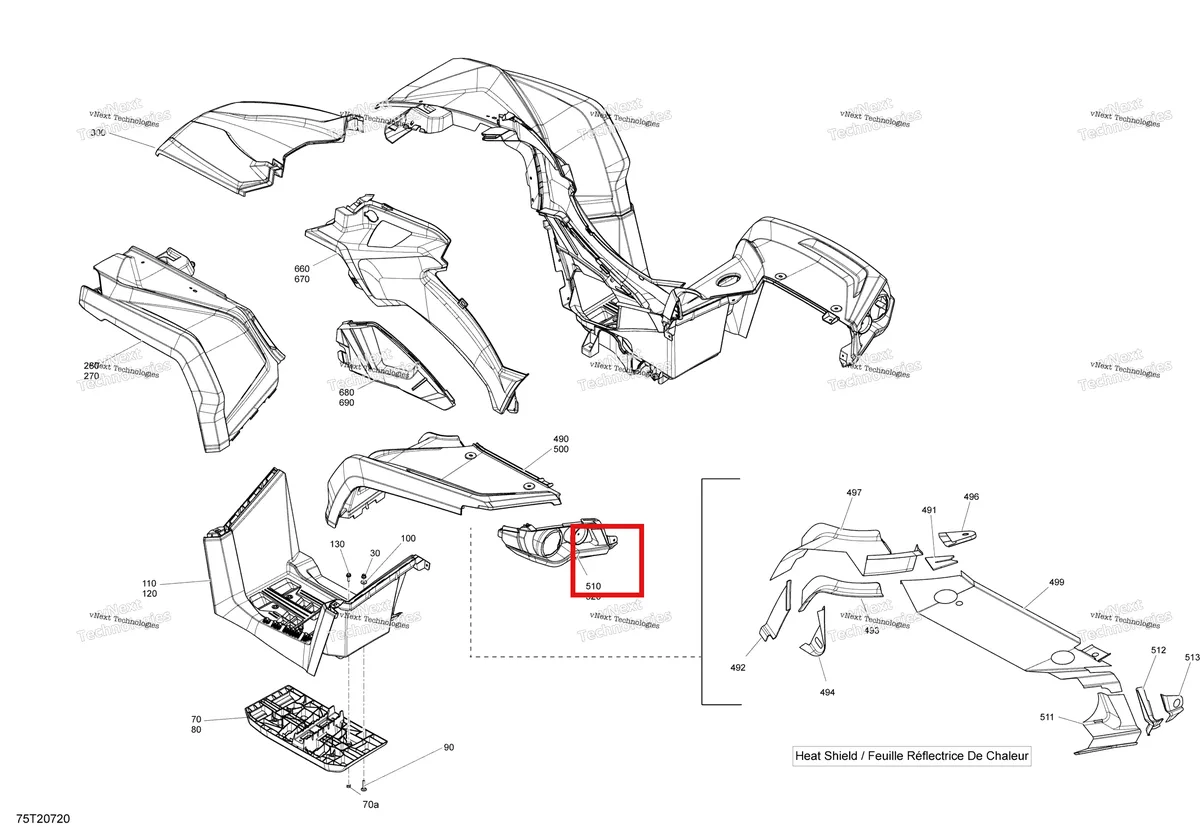 Деталь 705012121 на схеме узла 2020 Can-Am Outlander 650 EFI - STD DPS XT HUNTING Body - Fenders And Lateral Panels - Xt - Timeless Black