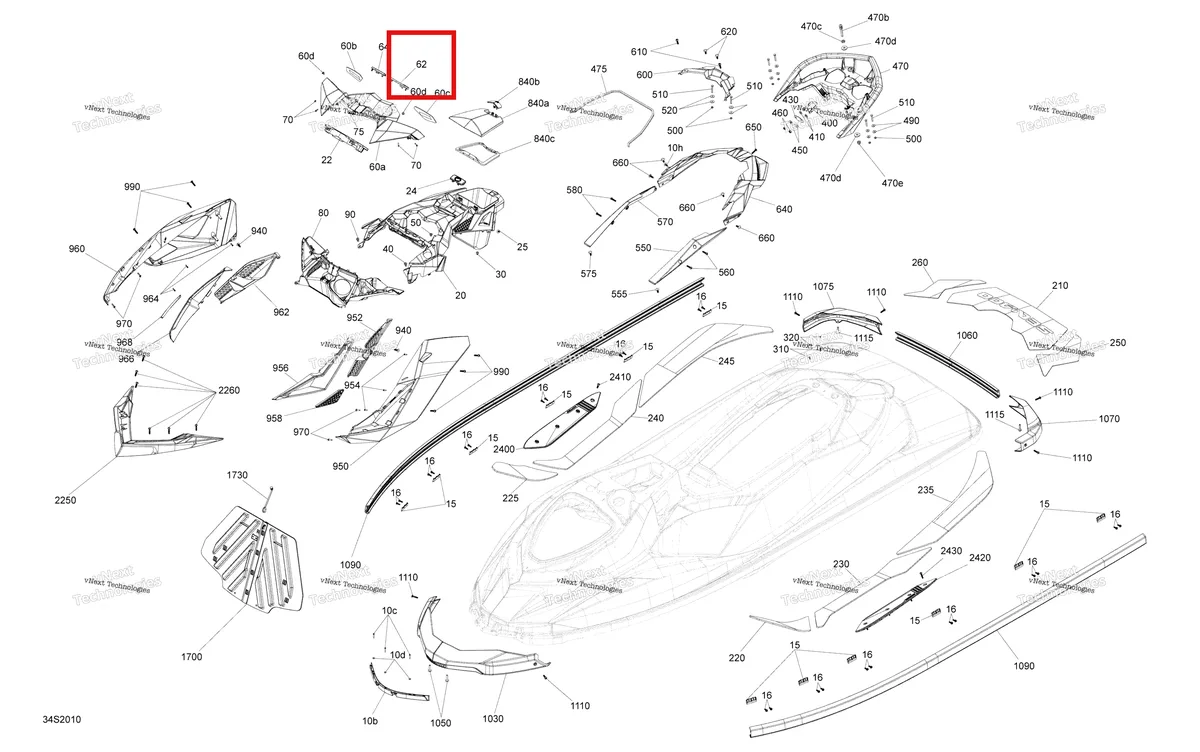 Деталь 705012354 (Dragon красный облицовка указатель левый Sea-Doo RXP 300 (2020) (705012354)) на схеме узла 2020 Sea-Doo RXP 300 Body