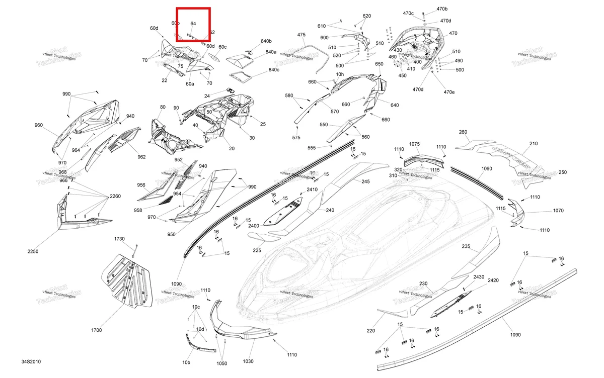 Деталь 705012355 (Dragon красный облицовка указатель правый Sea-Doo RXP 300 (2020) (705012355)) на схеме узла 2020 Sea-Doo RXP 300 Body