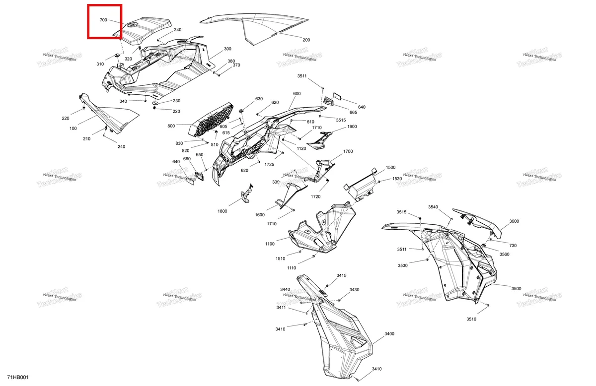 Деталь 705012458 на схеме узла 2022 Can-Am Maverick Turbo RR - DS - CE Body - Front Section