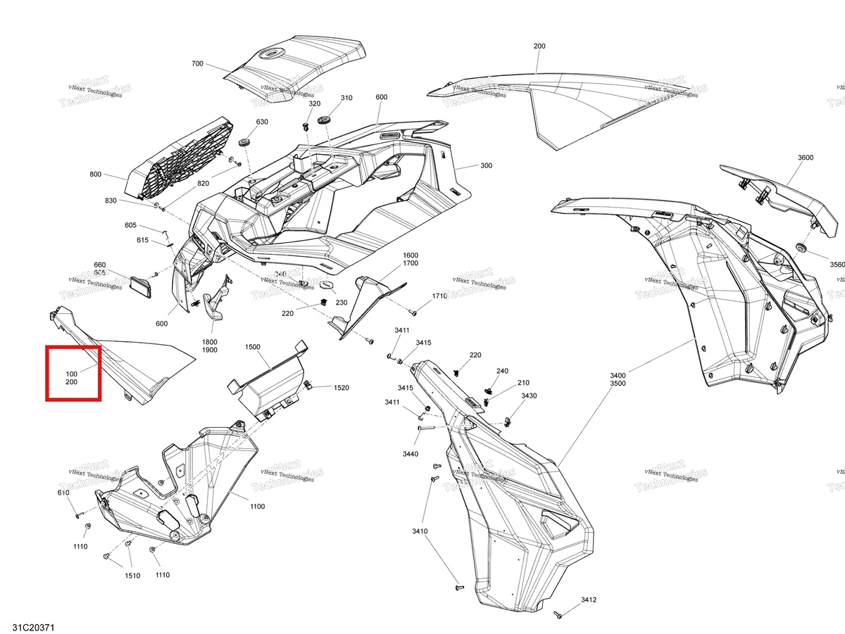 Деталь 705012470 на схеме узла 2020 Can-Am Maverick Turbo RR - XRC Body - Front Section - Xrc - Orange