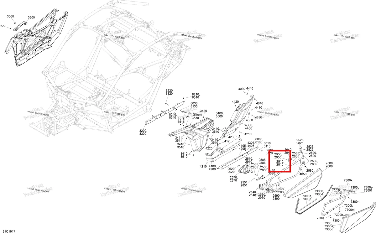 Деталь 705012547 на схеме узла 2019 Can-Am Maverick Turbo R Body - Side Section - Carbon Black