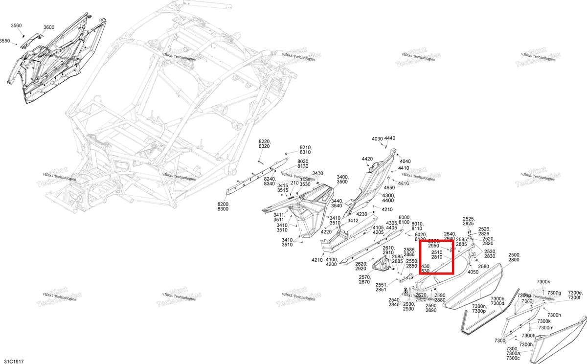 Деталь 705012548 на схеме узла 2019 Can-Am Maverick Turbo R Body - Side Section - Carbon Black
