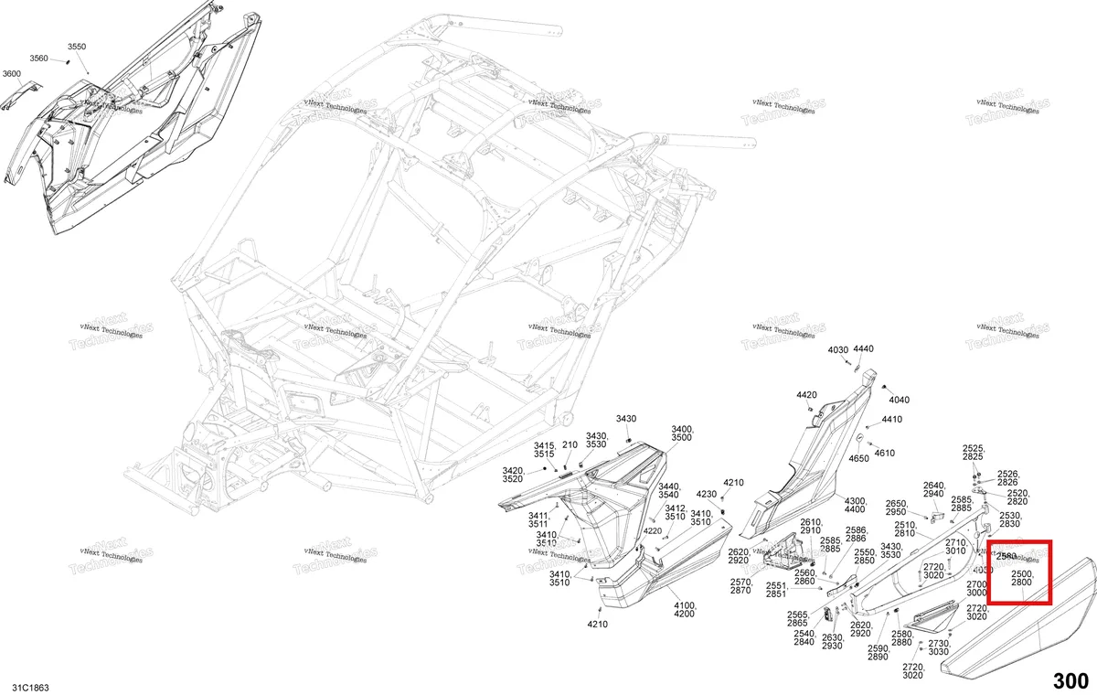 Деталь 705012581 на схеме узла 2018 Can-Am MAVERICK X3 TURBO R - STD XDS DPS XRS DPS Body Parts - Platinum Silver Satin - Package Xds Dps - Side Section