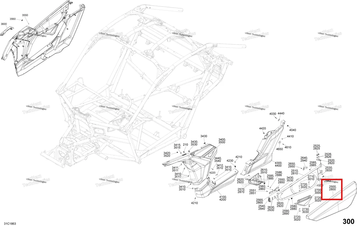 Деталь 705012582 на схеме узла 2018 Can-Am MAVERICK X3 TURBO R - STD XDS DPS XRS DPS Body Parts - Platinum Silver Satin - Package Xds Dps - Side Section