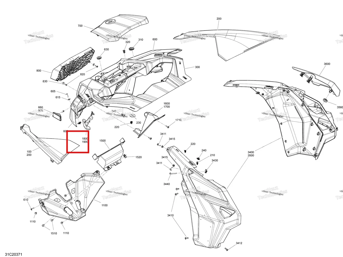 Деталь 705012694 на схеме узла 2020 Can-Am Maverick Turbo - XRC Body - Front Section - Xrc - Orange