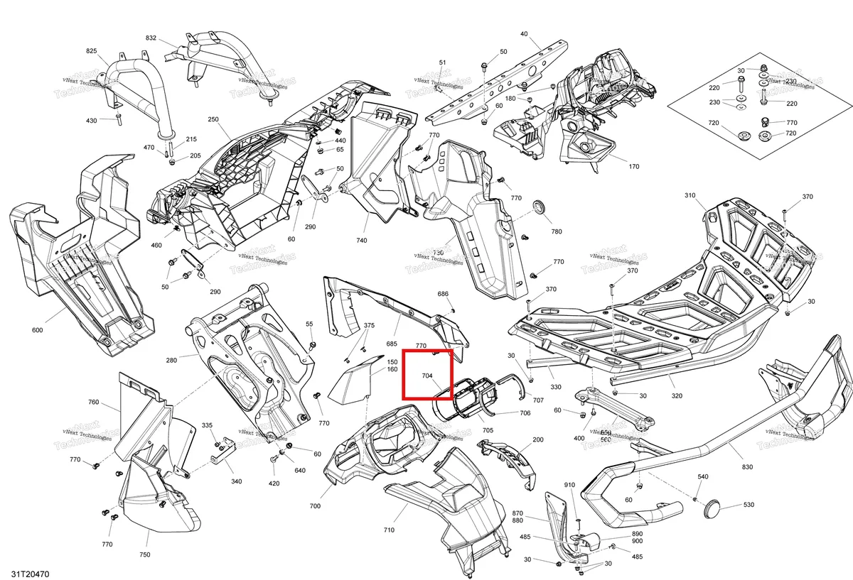 Деталь 705012878 на схеме узла 2020 Can-Am Outlander 850 EFI - XMR Body - Granite Grey