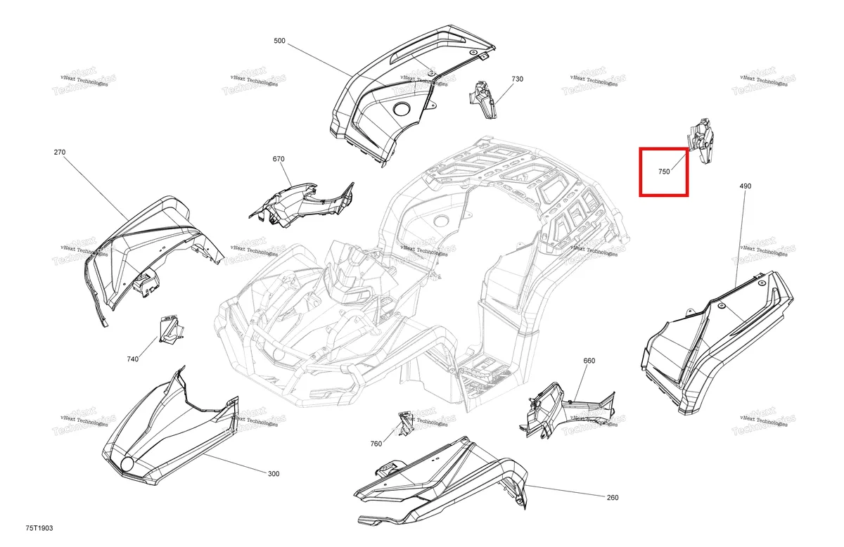 Деталь 705013111 на схеме узла 2019 Can-Am OUTLANDER MAX 650 EFI - T3 Fender And Central Panel Kit - Package Pro Nordic