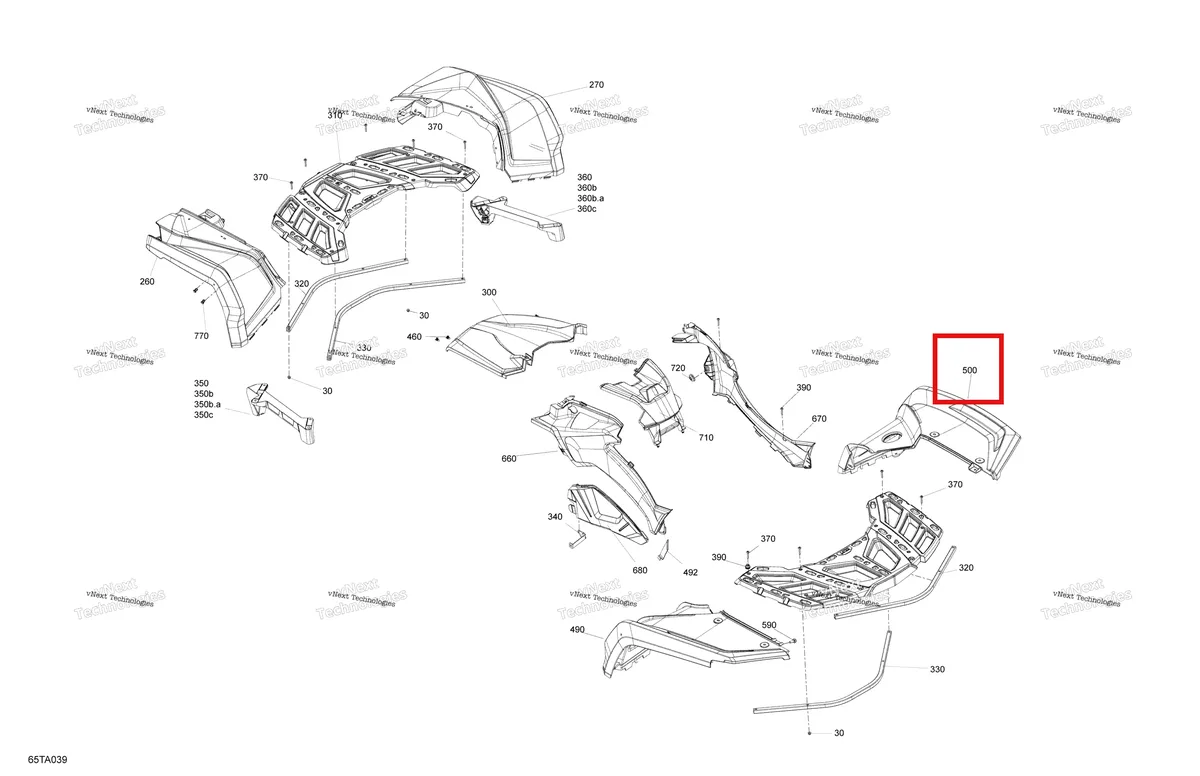 Деталь 705013846 на схеме узла 2021 Can-Am Outlander 650 EFI - STD DPS XT Mossy Oak Edition Body - Fender Kit