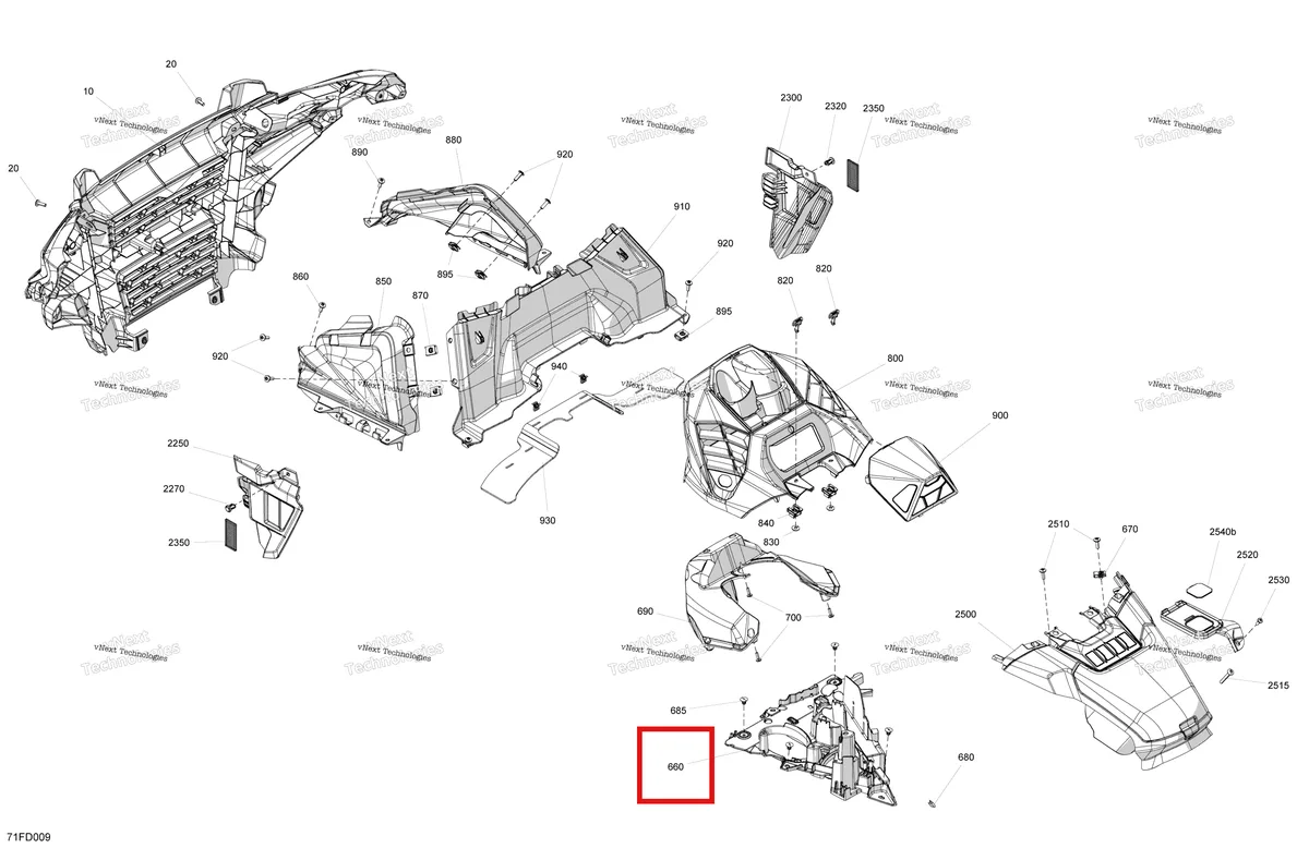 Деталь 705013880 на схеме узла 2024 Can-Am Outlander 700 4X4 - 1SRA - X MR Package - Legion Red Body - Front Section