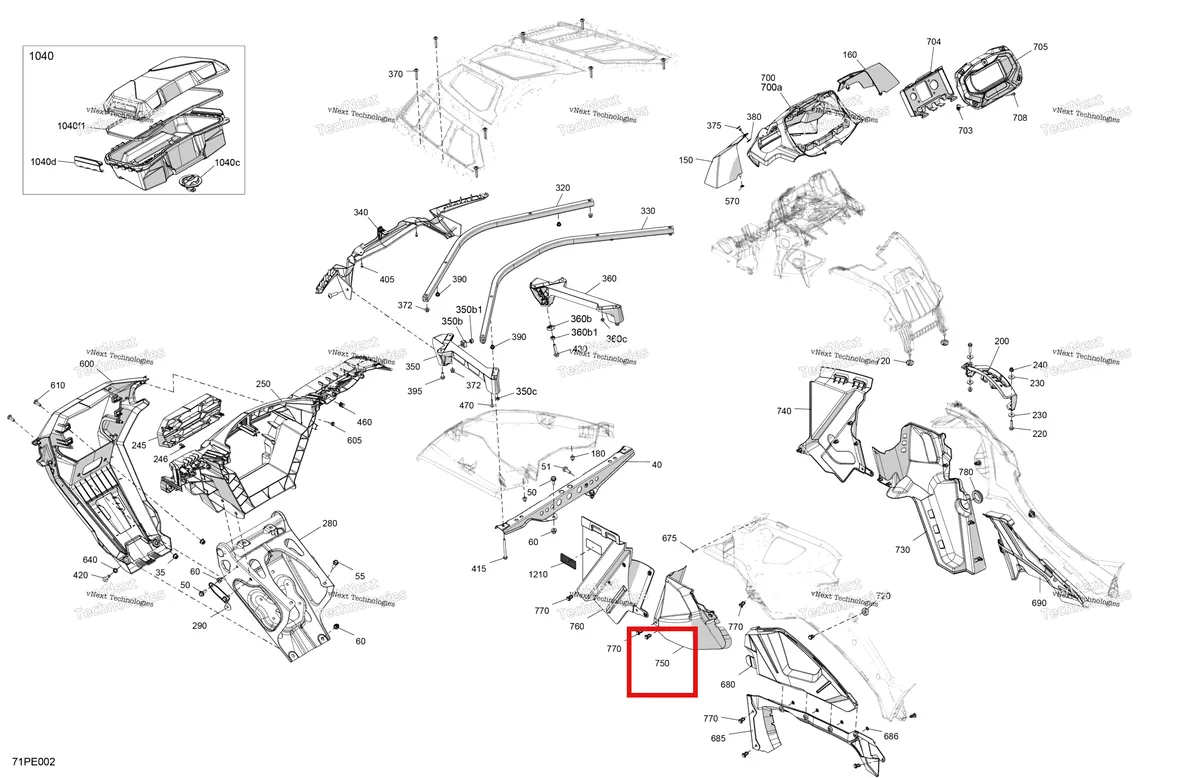 Деталь 705013924 на схеме узла 2025 Can-Am OUT-MAX - 6X6 - XT - 1000 EFI - 5ZSA - Boreal Green Body - Front Section