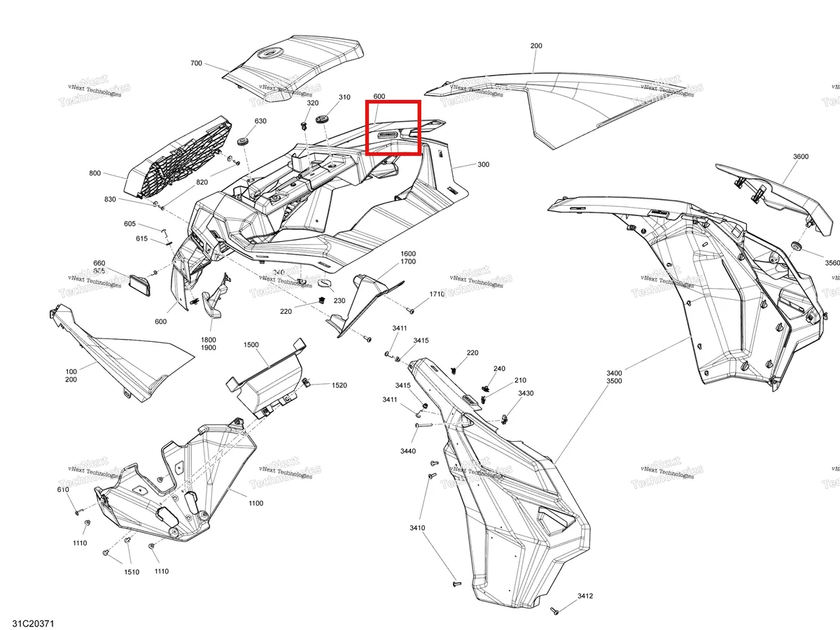 Деталь 705014079 на схеме узла 2020 Can-Am Maverick Turbo - STD Body - Front Section - Hyper Silver