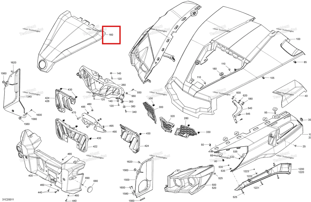 Деталь 705014507 на схеме узла 2020 Can-Am Commander 1000R EFI Body - Front Section - Asphalt Grey
