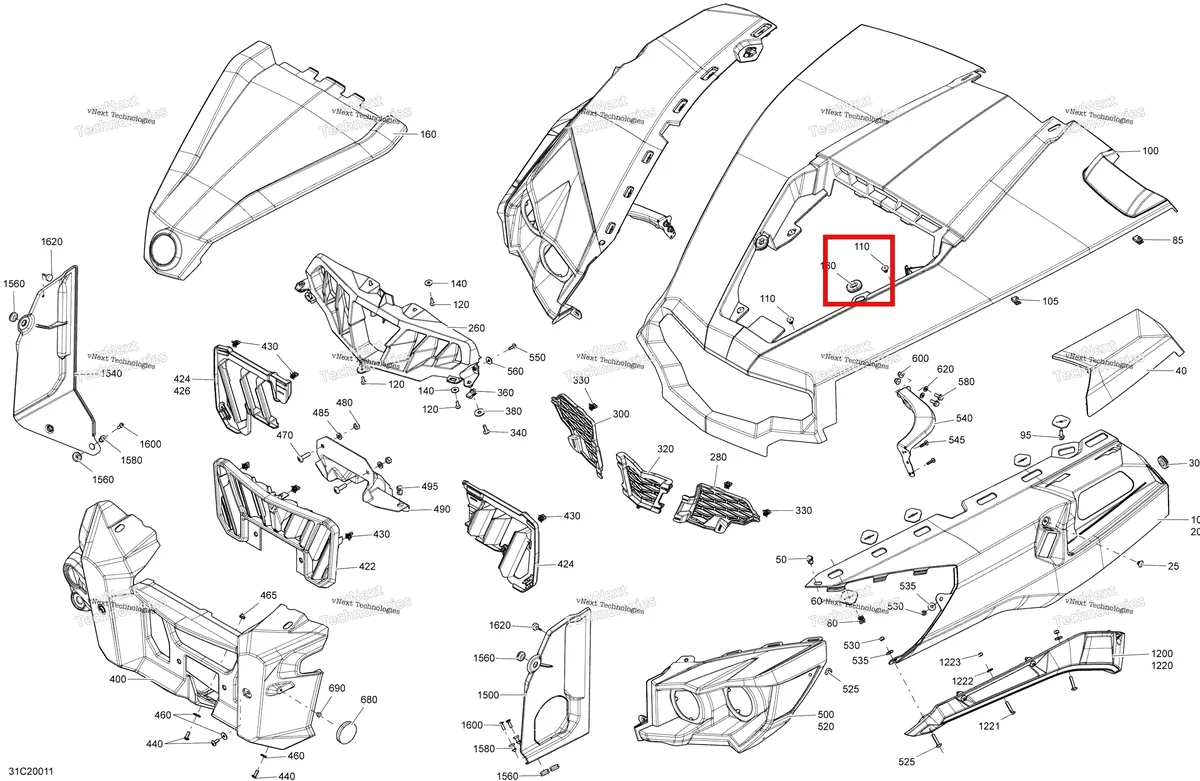 Деталь 705014655 на схеме узла 2020 Can-Am Commander 800R EFI Body - Front Section - Carbon Black