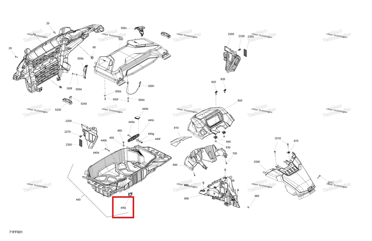 Деталь 705014660 (Корпус крышка Can-Am Outlander 4x4 XT 1000R (2025) (705014660)) на схеме узла 2026 Can-Am OUTLANDER - 4X4 - STD - 700 - 1CTC - Legion Red Body - Front Section
