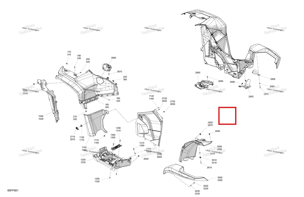 Деталь 705014661 (Выключатель опора Can-Am Outlander 4x4 XT 1000R (2025) (705014661)) на схеме узла 2026 Can-Am OUTLANDER - 2X4 - STD - 500 - 1KTB - Legion Red Body - Fender Kit