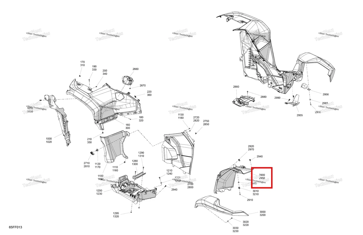 Деталь 705014734 (Правый задний крыло опора Can-Am Outlander 4x4 XT 1000R (2025) (705014734)) на схеме узла 2026 Can-Am OUTLANDER - 4X4 - XMR - 700 - 1STA - Dark Wildland Camo Body - Fender Kit