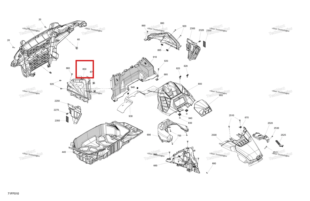 Деталь 705014883 (Левый радиатор защита Can-Am Outlander 4x4 XMR 1000R (2025) (705014883)) на схеме узла 2026 Can-Am OUTLANDER - 4X4 - XMR - 700 - 1STA - Dark Wildland Camo Body - Front Section