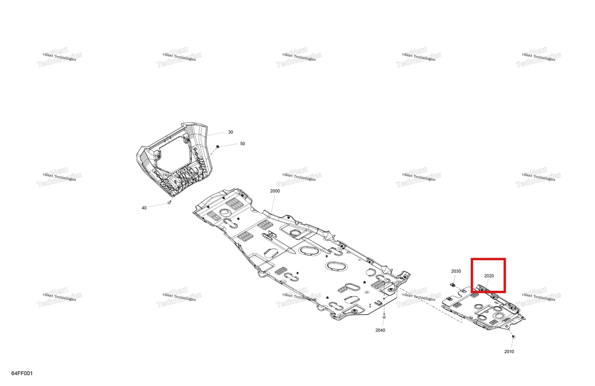 Деталь 705014893 (Нижний задний защита днища Can-Am Outlander 4x4 XT 1000R (2025) (705014893)) на схеме узла 2026 Can-Am OUTLANDER - 4X4 - STD - 700 - 1CTC - Legion Red Body - Skid Plate And Bumper