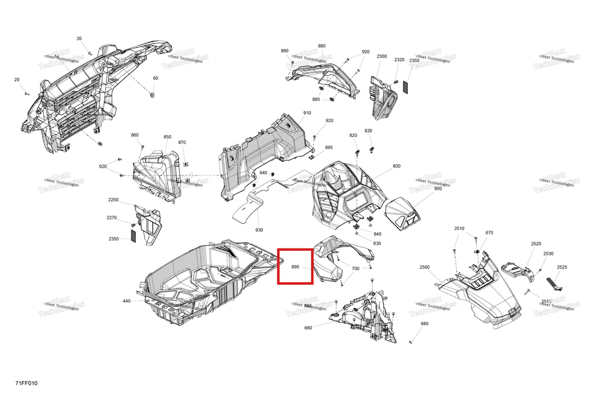 Деталь 705015046 на схеме узла 2026 Can-Am OUTLANDER - 4X4 - XMR - 700 - 1STA - Dark Wildland Camo Body - Front Section