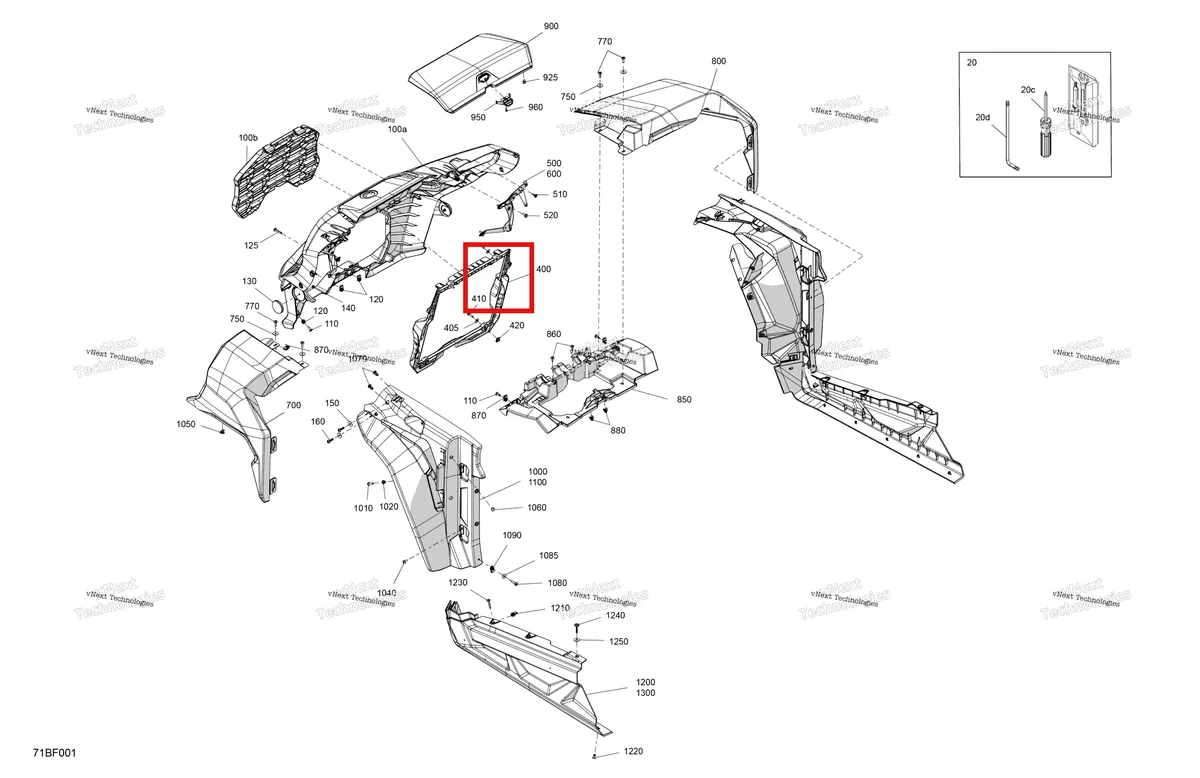Деталь 705015071 (Решётка Can-Am Commander 1000R EFI DPS (2022) (705015071)) на схеме узла 2026 Can-Am Commander - 1000R EFI - DPS - 6PTB - Compass Green - 60