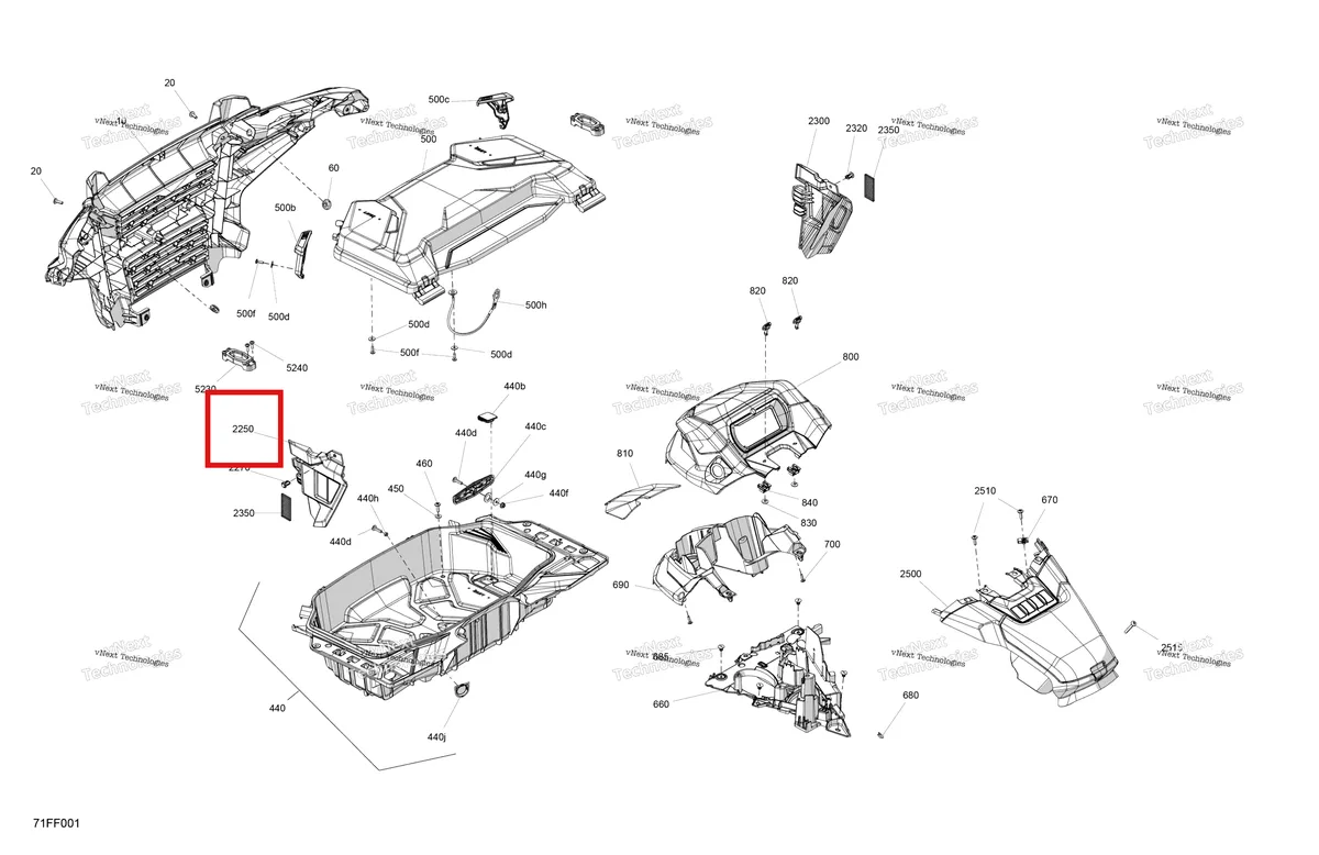 Деталь 705015256 (Левый передний радиатор дефлектор Can-Am Outlander 4x4 XT 1000R (2025) (705015256)) на схеме узла 2026 Can-Am OUTLANDER - 4X4 - STD - 700 - 1CTC - Legion Red Body - Front Section