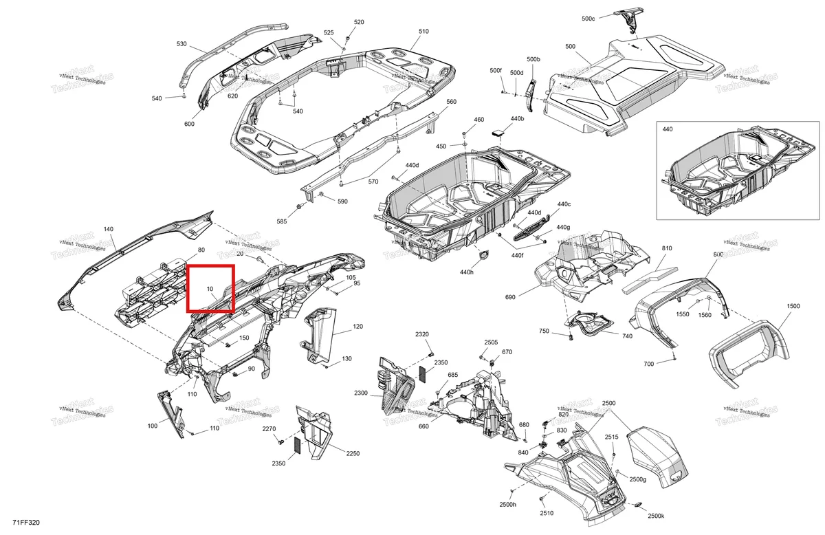 Деталь 705015377 (Передний решётка Can-Am Outlander 4x4 XT 1000R (2025) (705015377)) на схеме узла 2026 Can-Am OUTLANDER - 4X4 - XTP - 1000R - 4HTB - CALI - Mineral Gray Satin Body - Front Section
