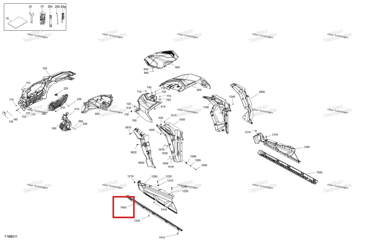 Деталь 705015478 (Chalk левый Rock Slider Can-Am Maverick Sport 1000R XRC (2022) (705015478)) на схеме узла 2022 Can-Am Maverick Sport 1000R - XRC Body - Front Section