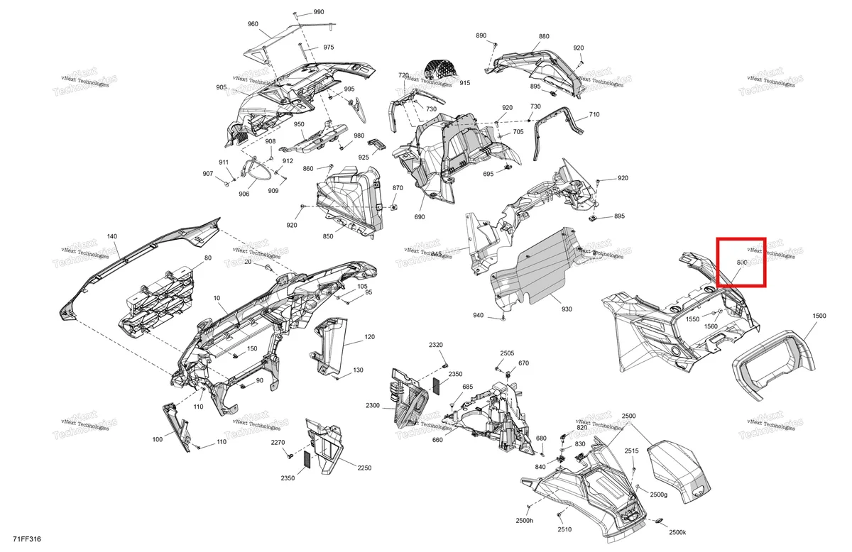 Деталь 705015789 (Приборная панель Can-Am Outlander 4x4 XMR 1000R (2025) (705015789)) на схеме узла 2026 Can-Am OUTLANDER - 4X4 - XMR - 1000R - 4LTD - Loft Green Satin Body - Front Section