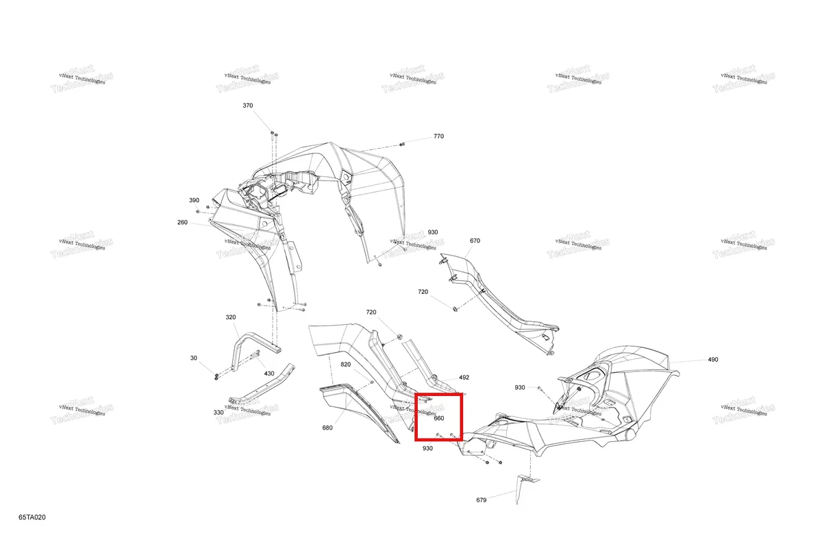 Деталь 705015836 на схеме узла 2021 Can-Am Renegade 1000R EFI - XMR - NEO YELLOW - CE Body - Fender Kit