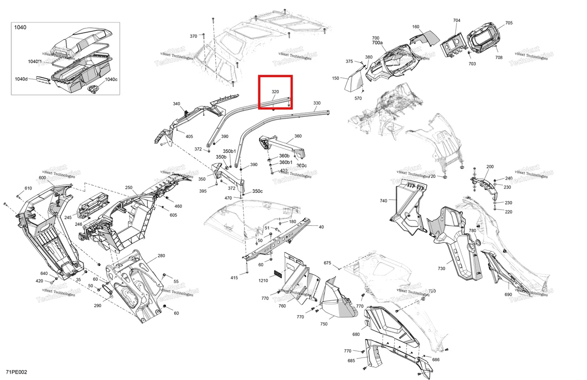 Деталь 705016640 (Sectional Bent трубка Can-Am Outlander 4x4 XT 1000R (2018) (705016640)) на схеме узла 2025 Can-Am OUT-MAX - 6X6 - XT - 1000 EFI - 5ZSA - Boreal Green Body - Front Section