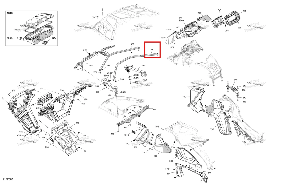 Деталь 705016641 (Sectional Bent трубка Can-Am Outlander 4x4 XT 1000R (2018) (705016641)) на схеме узла 2025 Can-Am OUT-MAX - 6X6 - XT - 1000 EFI - 5ZSA - Boreal Green Body - Front Section