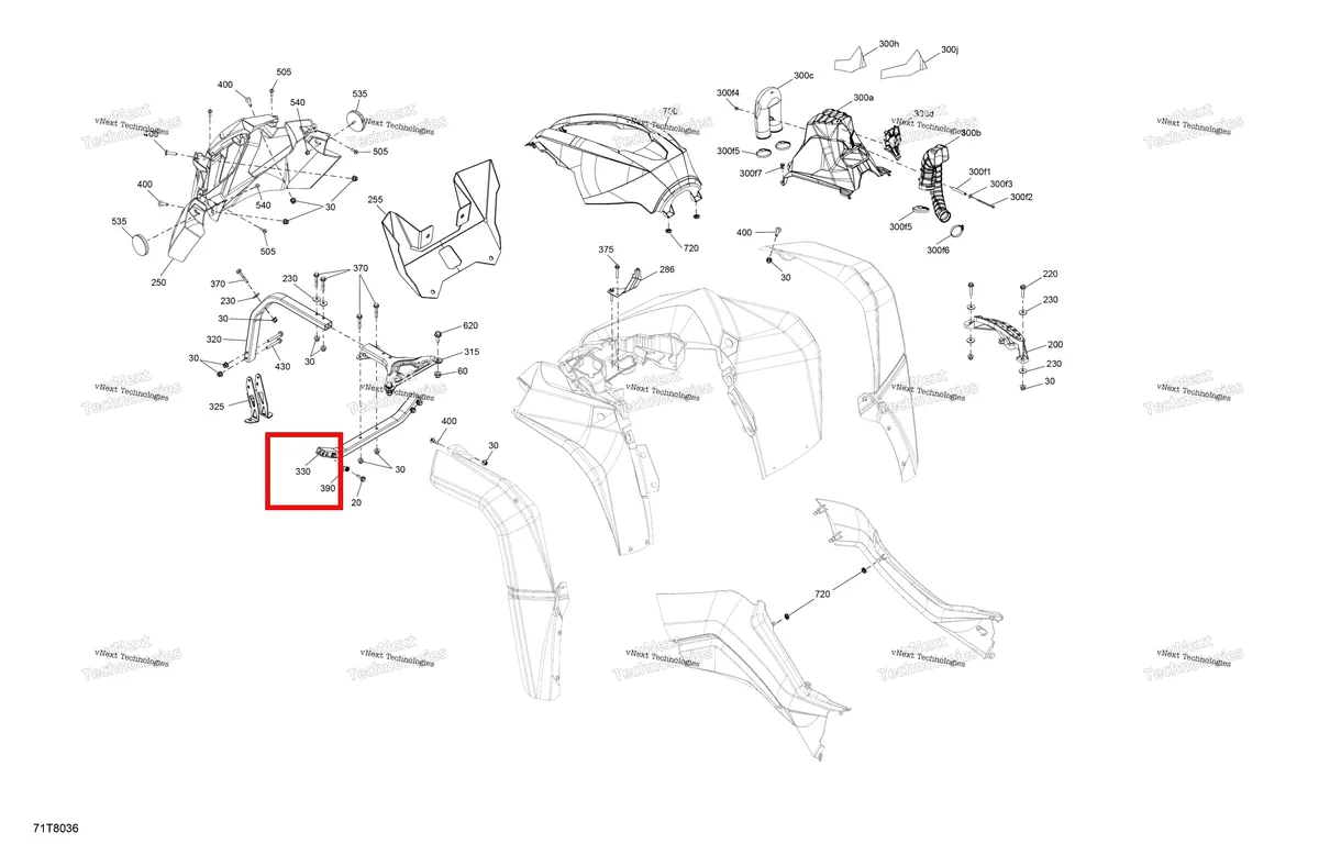 Деталь 705016642 (Sectinal Bent трубка Can-Am Renegade 4x4 STD 850 EFI (2018) (705016642)) на схеме узла 2018 Can-Am RENEGADE - 4X4 - XMR - 1000R - 4FJA - Sunburst Yellow Body - Front Section