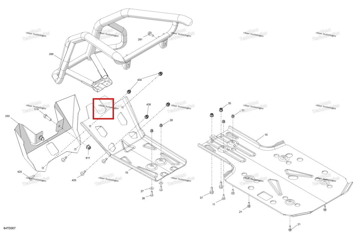 Деталь 705017522 на схеме узла 2024 Can-Am Renegade 650 EFI - 4TRA - X MR Package - Catalyst Gray Body - Skid Plate And Bumper