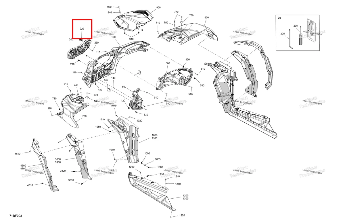 Деталь 705017645 (Эмблема Logo BRP Can-Am Maverick Sport 1000R XRC (2022) (705017645)) на схеме узла 2026 Can-Am Maverick Sport - 1000R EFI - XMR - 6FTA - Hyper Silver - 64