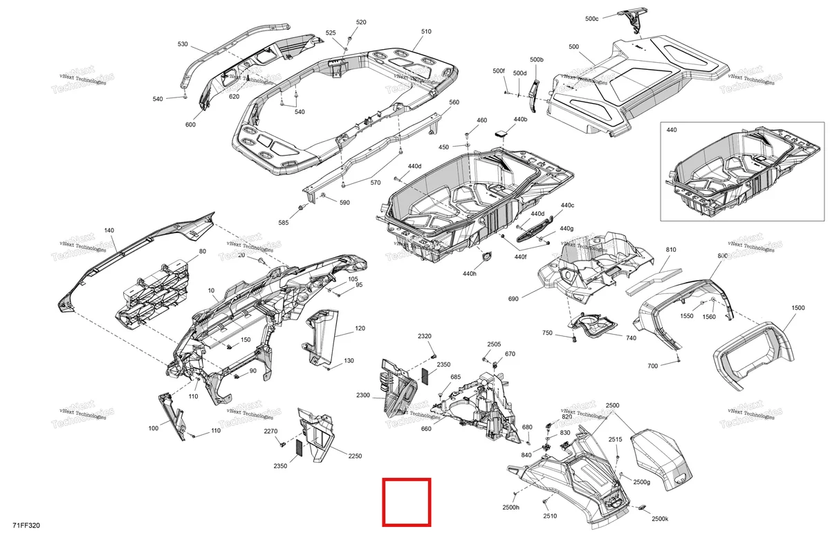 Деталь 705017947 (Воздушный Inlet решётка Can-Am Outlander 4x4 XT 1000R (2025) (705017947)) на схеме узла 2026 Can-Am OUTLANDER - 4X4 - BACKCOUNTRY - 1000R - 4NTA - CALI - Dark Camo Body - Front Section