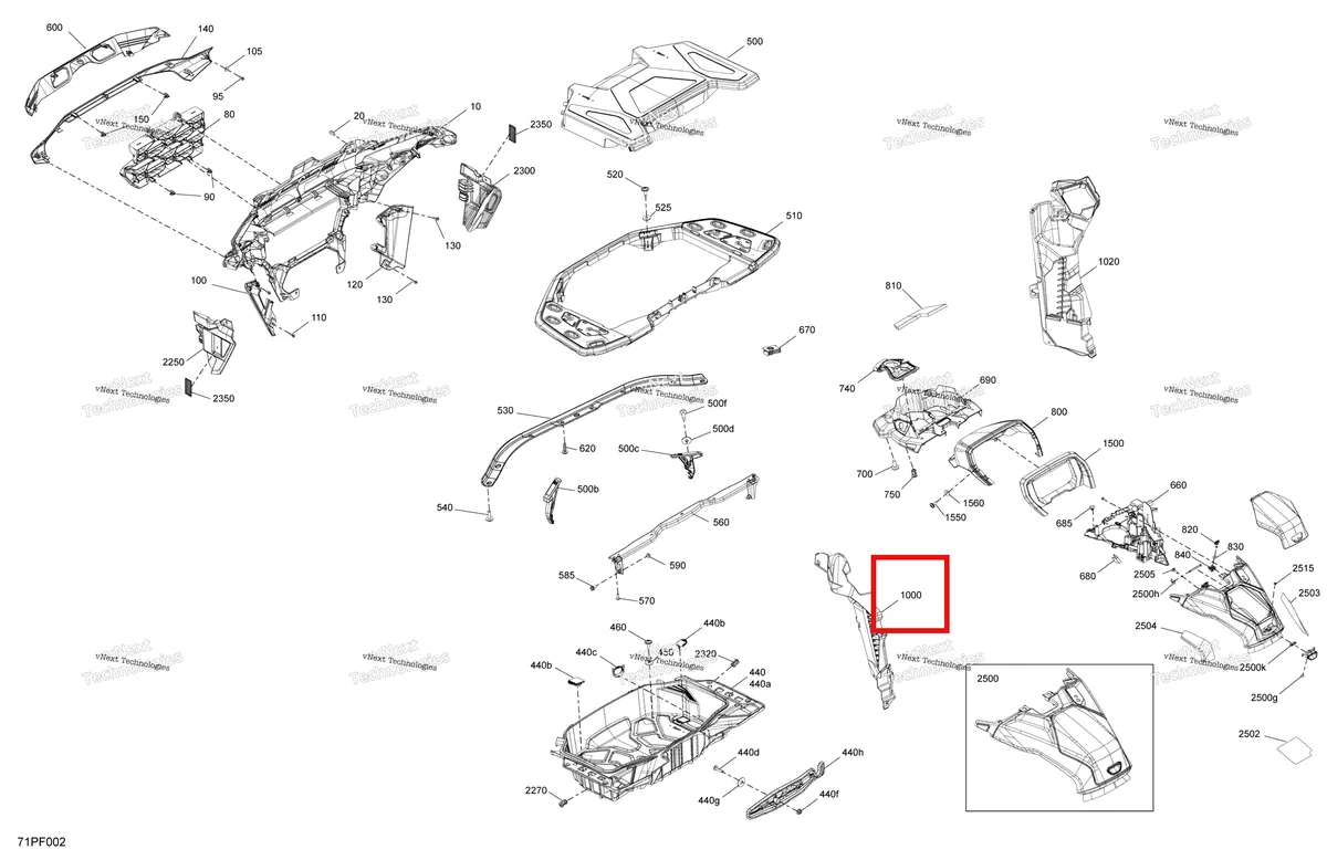 Деталь 705018011 (Левый передний колесо дуга защита Can-Am Outlander 4x4 XT 1000R (2025) (705018011)) на схеме узла 2026 Can-Am OUT-MAX - 6X6 - DPS - 850 EFI - 2HTA - Granite Grey Body - Front Section