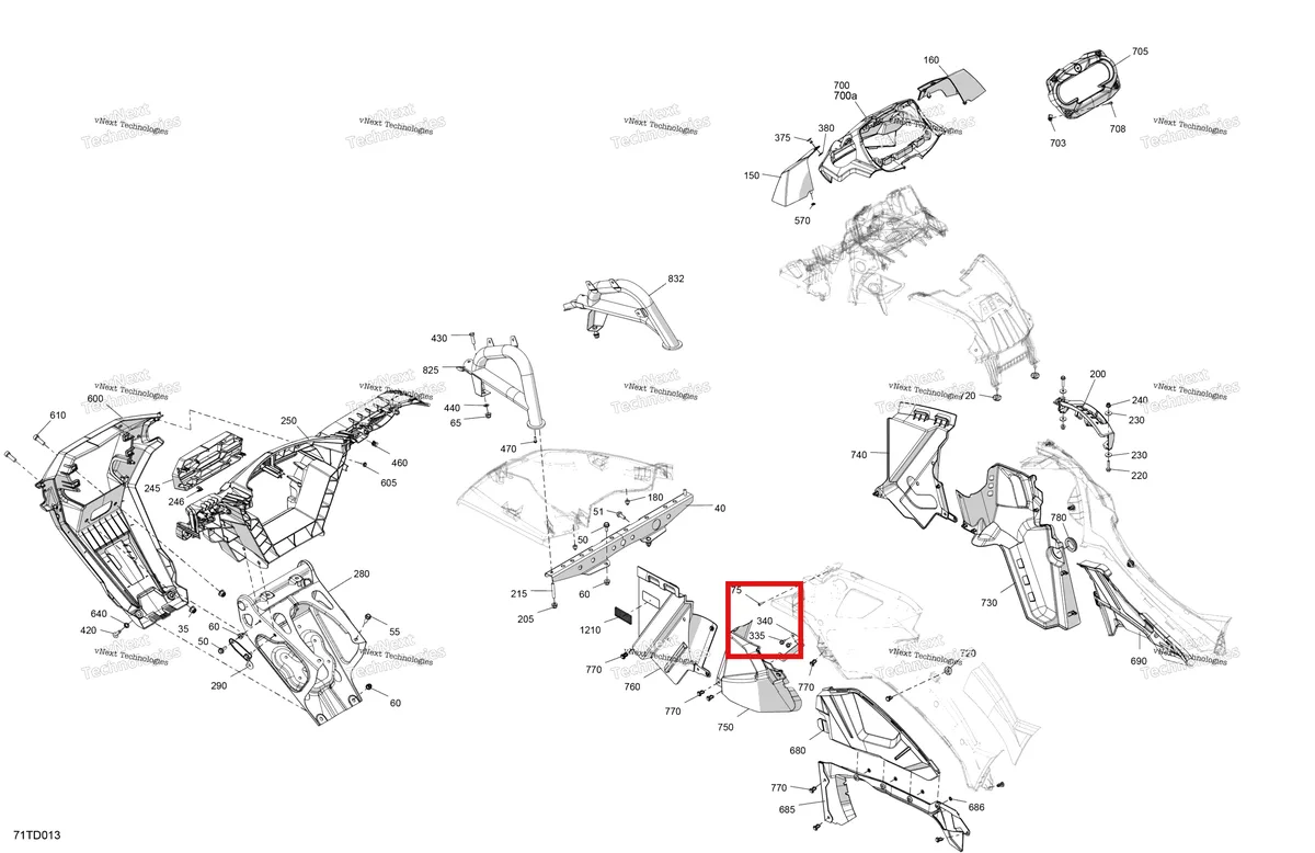 Деталь 705018077 на схеме узла 2024 Can-Am Outlander 850 EFI 4X4 - 4KRA - X MR Package - Legion Red Body - Front Section