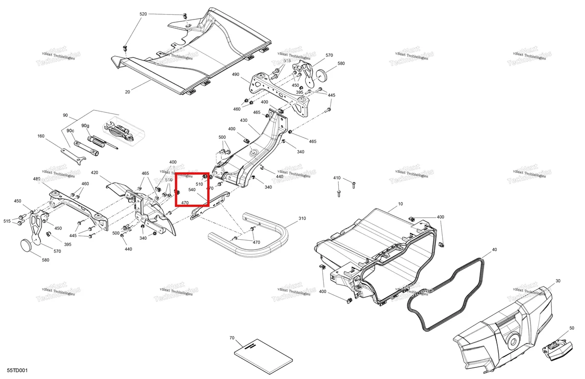 Деталь 705018142 (Номерной знак опора Can-Am Outlander 1000R EFI XMR (2022) (705018142)) на схеме узла 2024 Can-Am Outlander MAX 850 EFI 4X4 - 2DRA - DPS Package - Granite Grey Body - Front Storage Tray