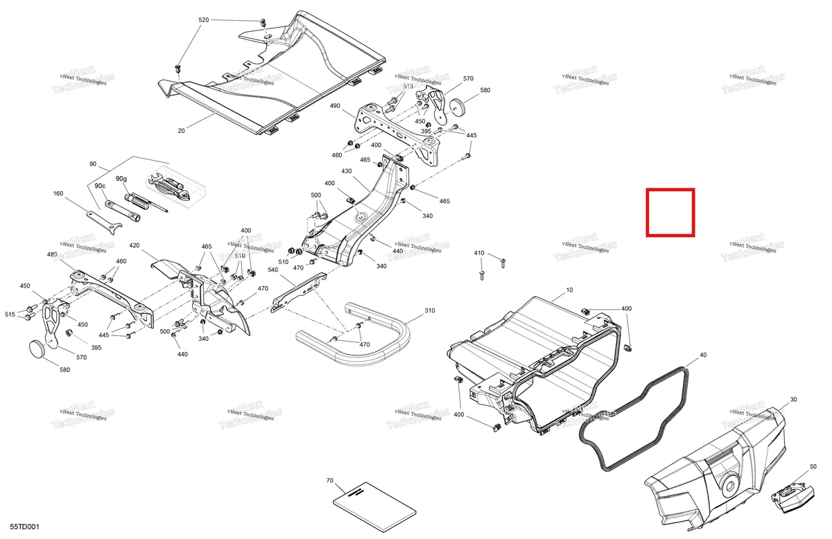 Деталь 705018146 (Правый боковой Member Can-Am Outlander 1000R EFI XMR (2022) (705018146)) на схеме узла 2024 Can-Am Outlander 850 EFI 4X4 - 2ARA - DPS Package - Granite Grey Body - Front Storage Tray