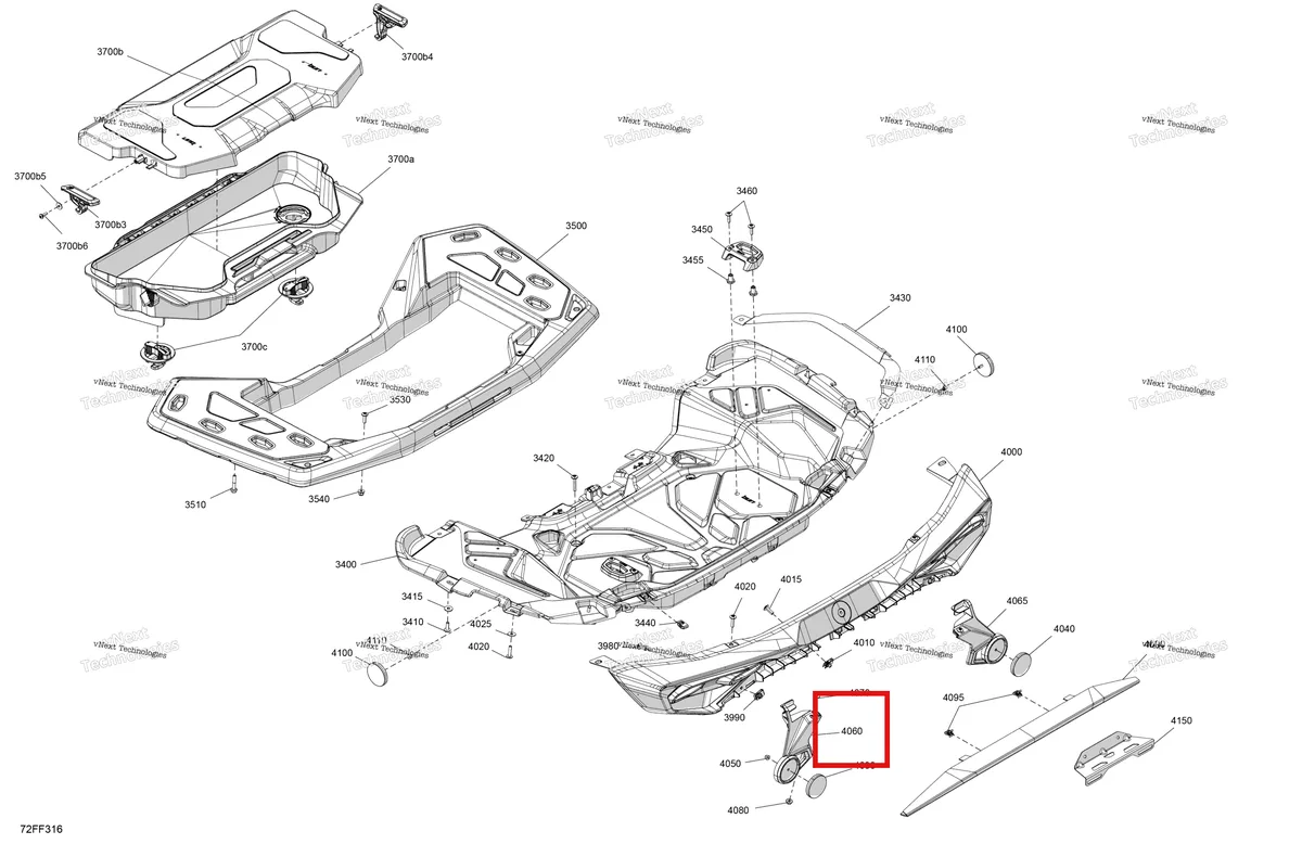 Деталь 705018444 (Левый катафот опора Can-Am Outlander 4x4 XT 1000R (2025) (705018444)) на схеме узла 2026 Can-Am OUTLANDER - 4X4 - DPS - 1000R - 4DTA - Granite Grey Body - Rear Section