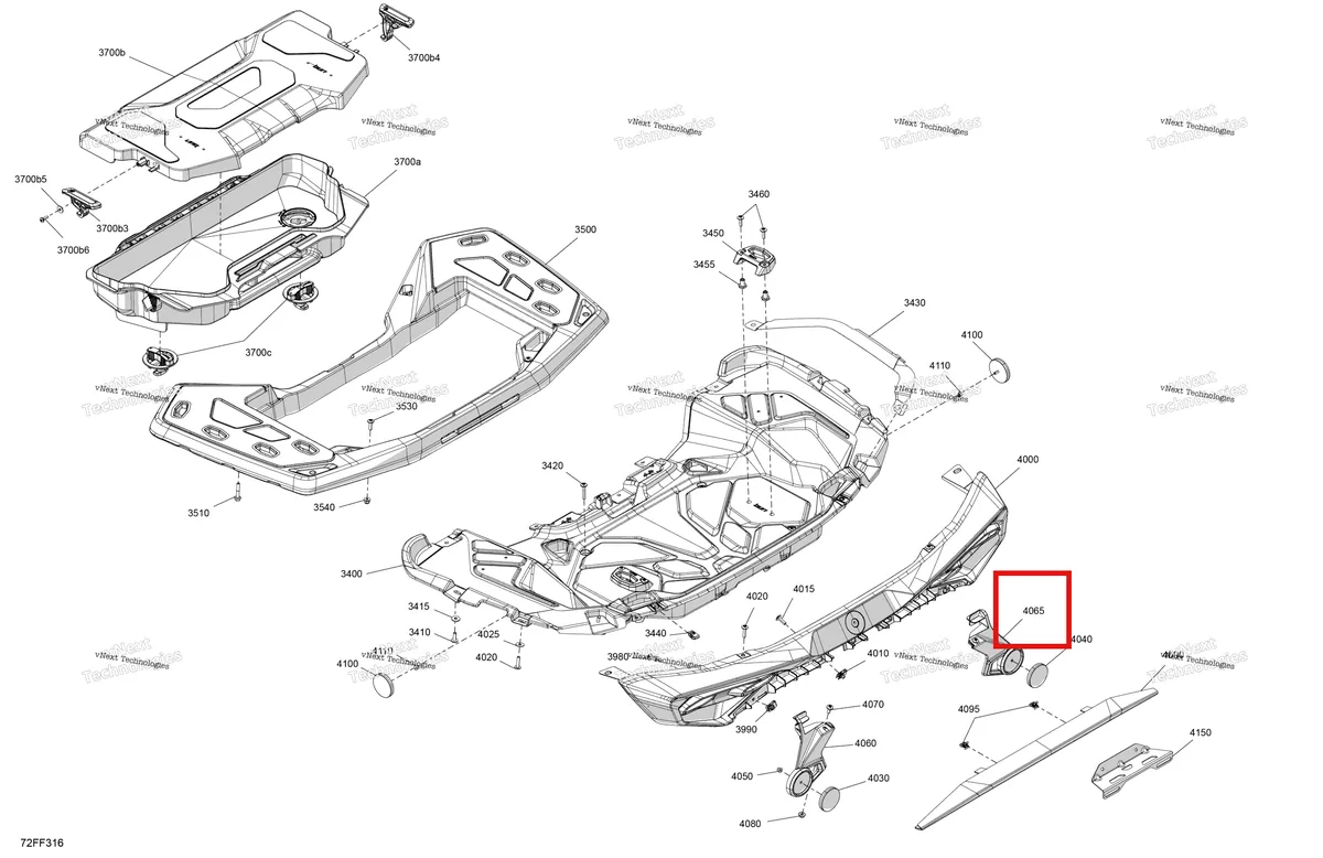 Деталь 705018445 (Правый катафот опора Can-Am Outlander 4x4 XT 1000R (2025) (705018445)) на схеме узла 2026 Can-Am OUTLANDER - 4X4 - DPS - 1000R - 4DTA - Granite Grey Body - Rear Section