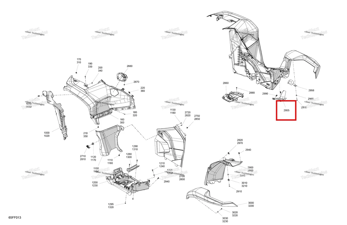 Деталь 705018605 (Теплозащитный экран Can-Am Outlander 4x4 XT 1000R (2025) (705018605)) на схеме узла 2026 Can-Am OUTLANDER - 4X4 - XMR - 700 - 1STA - Dark Wildland Camo Body - Fender Kit