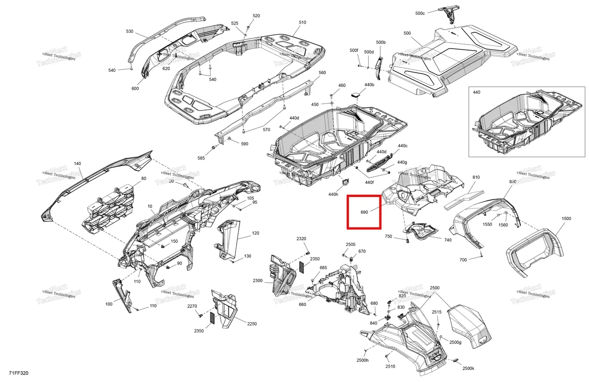 Деталь 705018850 (Приборная панель опора Can-Am Outlander 4x4 XT 1000R (2025) (705018850)) на схеме узла 2026 Can-Am OUTLANDER - 4X4 - XTP - 1000R - 4HTB - CALI - Mineral Gray Satin Body - Front Section