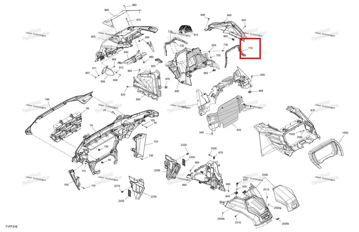 Деталь 705018851 (Передний прокладка Can-Am Outlander 4x4 XMR 1000R (2025) (705018851)) на схеме узла 2026 Can-Am OUTLANDER - 4X4 - XMR - 1000R - 4LTD - Loft Green Satin Body - Front Section